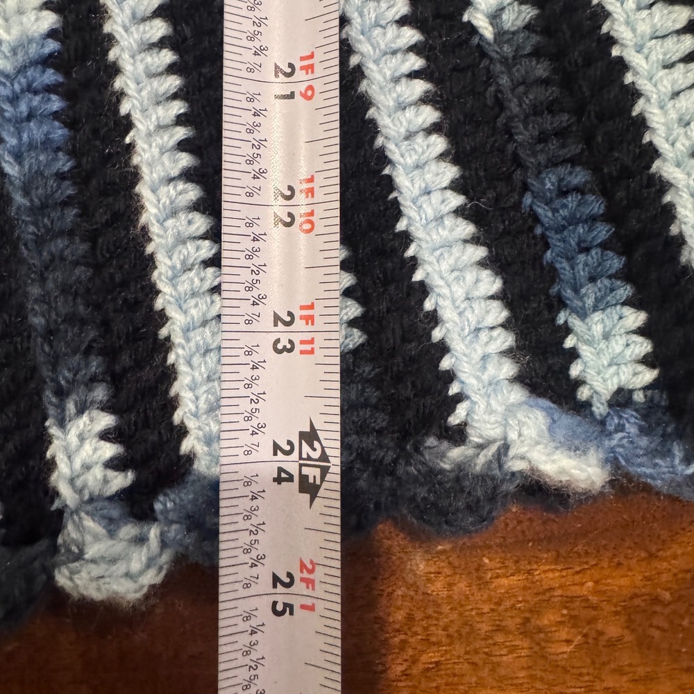 Vintage Handmade Crochet Short Sleeve Cardigan Blue Striped Boho Btn Up Sweater - Picture 4 of 4